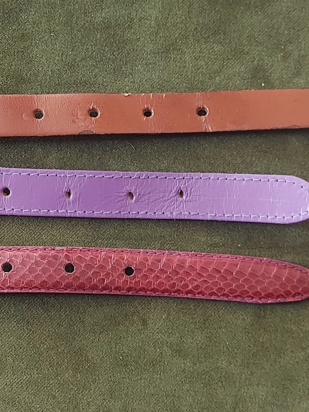 Lot Of 3 70's/80's Vintage Colorful Skinny Belts - Snake Skin, Leather